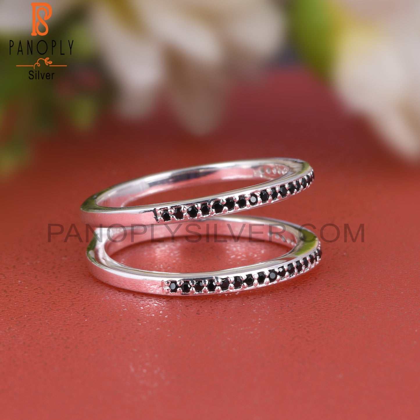 Black Spinal Round Shape 925 Sterling Silver Ring