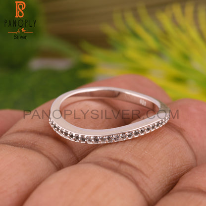 White Topaz French Band 925 Sterling Silver Ring