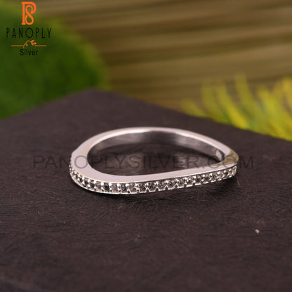 White Topaz French Band 925 Sterling Silver Ring