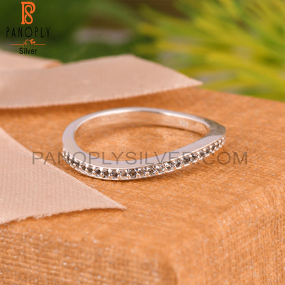 White Topaz French Band 925 Sterling Silver Ring