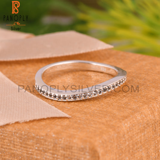 White Topaz French Band 925 Sterling Silver Ring