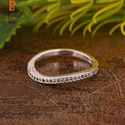 White Topaz French Band 925 Sterling Silver Ring