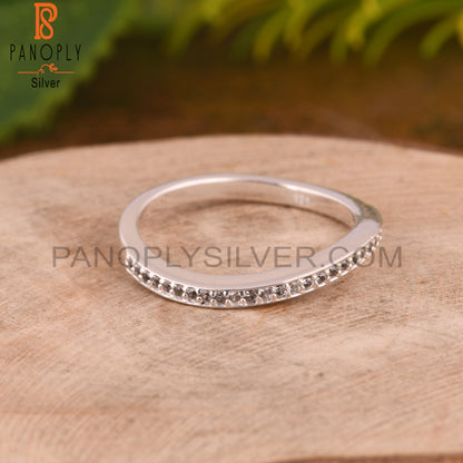 White Topaz French Band 925 Sterling Silver Ring