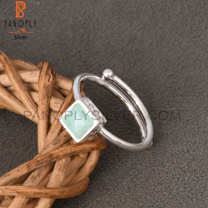 Adjustable Amazonite Square Shape 925 Sterling Silver Ring