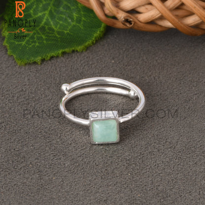 Adjustable Amazonite Square Shape 925 Sterling Silver Ring