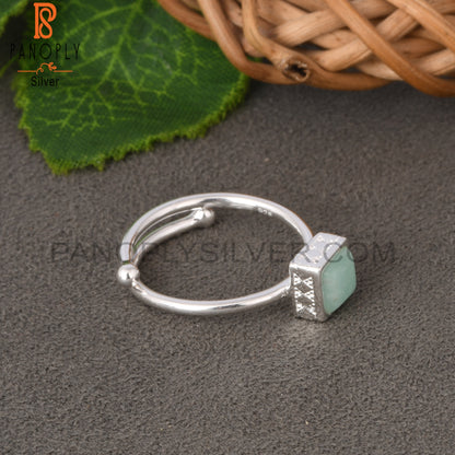 Adjustable Amazonite Square Shape 925 Sterling Silver Ring