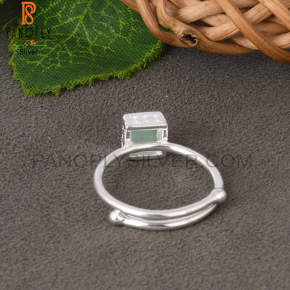 Adjustable Amazonite Square Shape 925 Sterling Silver Ring