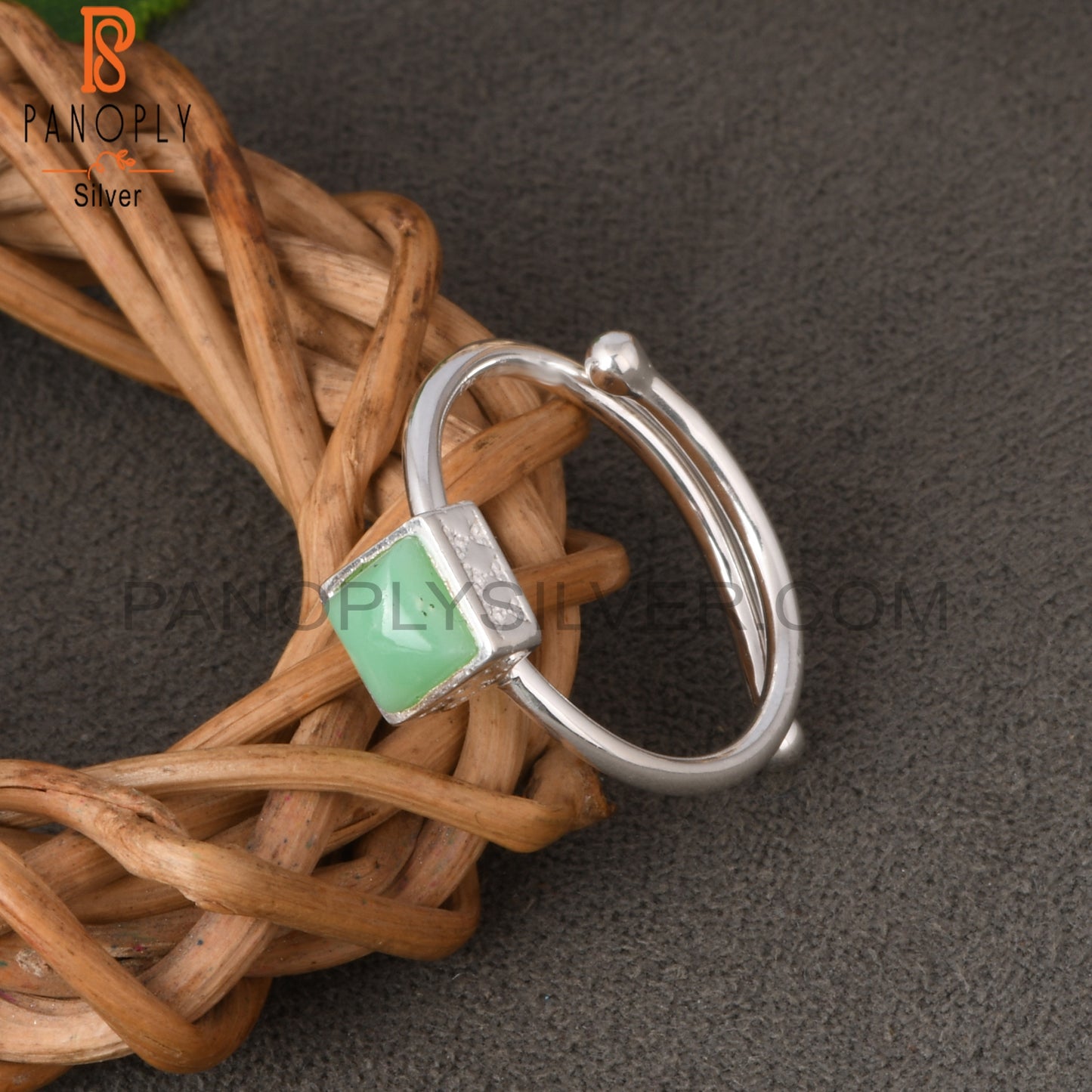 Chrysoprase Square 925 Sterling Silver Ring
