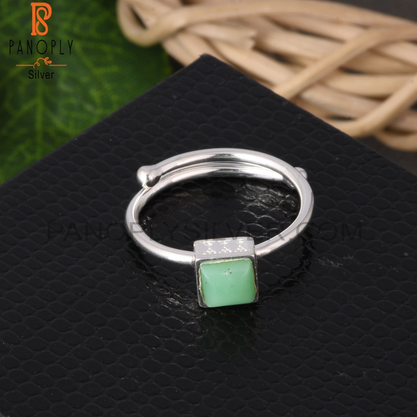Chrysoprase Square 925 Sterling Silver Ring