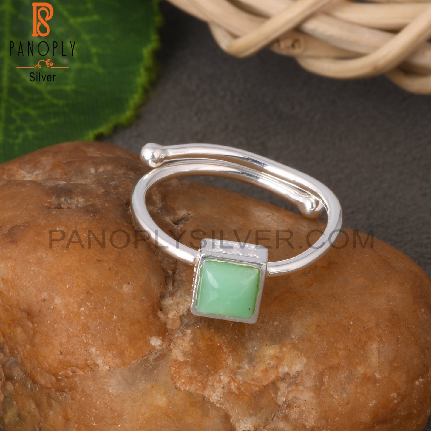 Chrysoprase Square 925 Sterling Silver Ring
