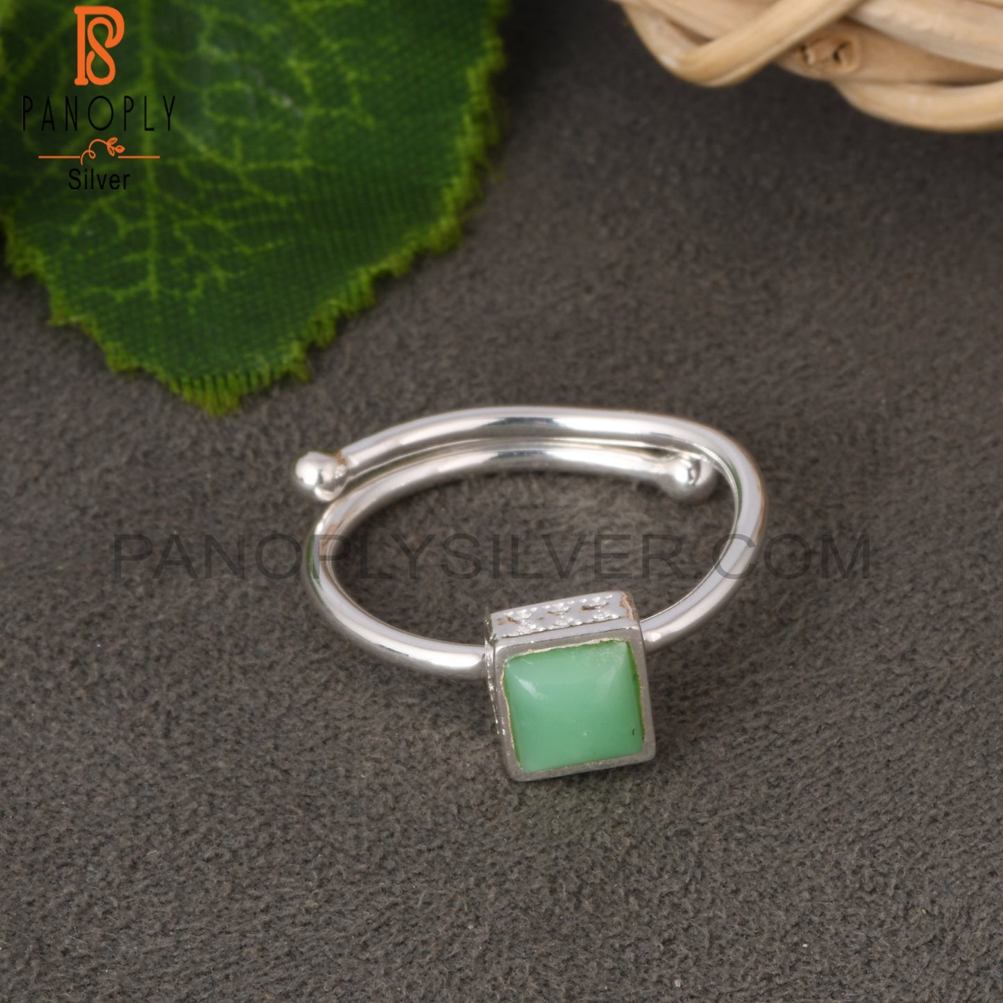 Chrysoprase Square 925 Sterling Silver Ring