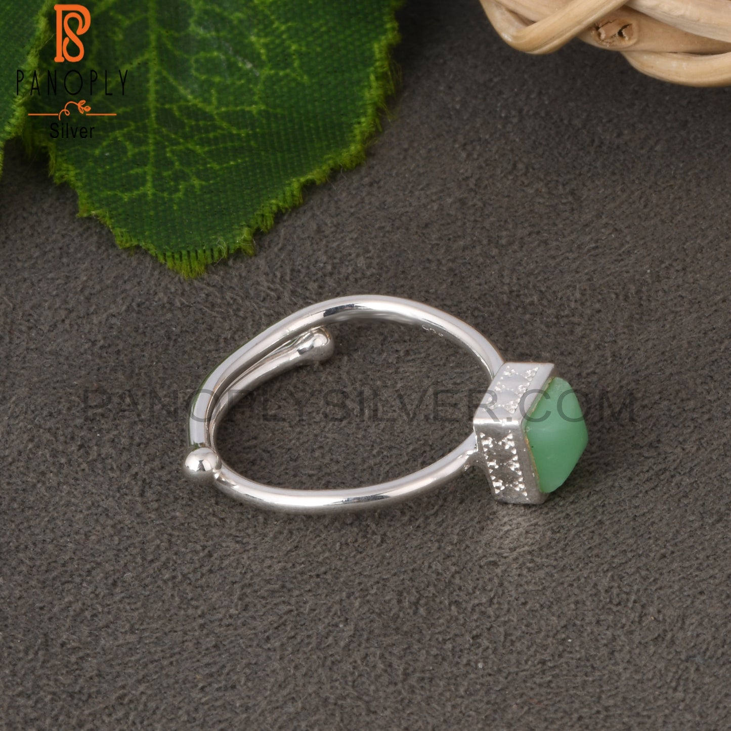 Chrysoprase Square 925 Sterling Silver Ring