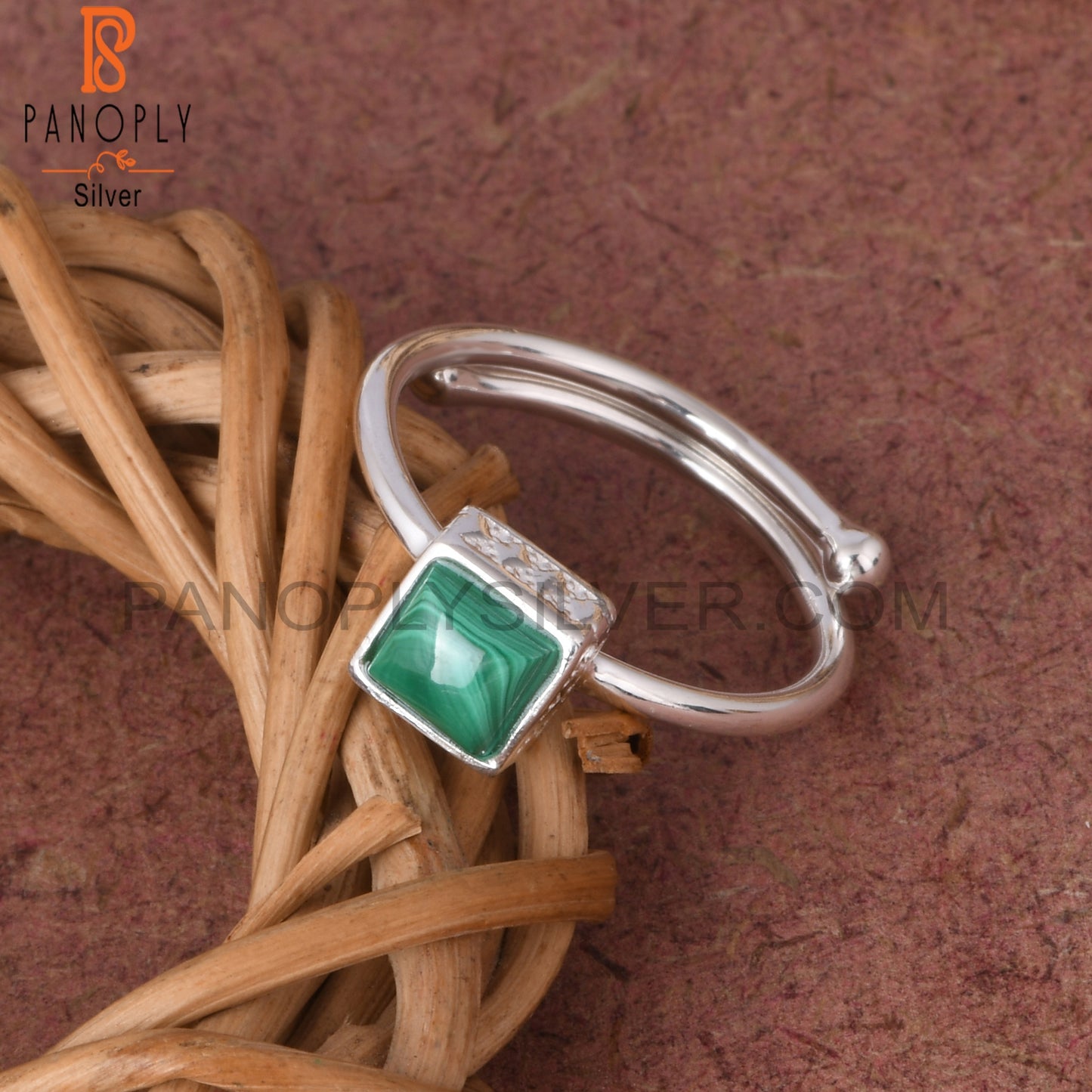 Malachite Square 925 Sterling Silver Ring