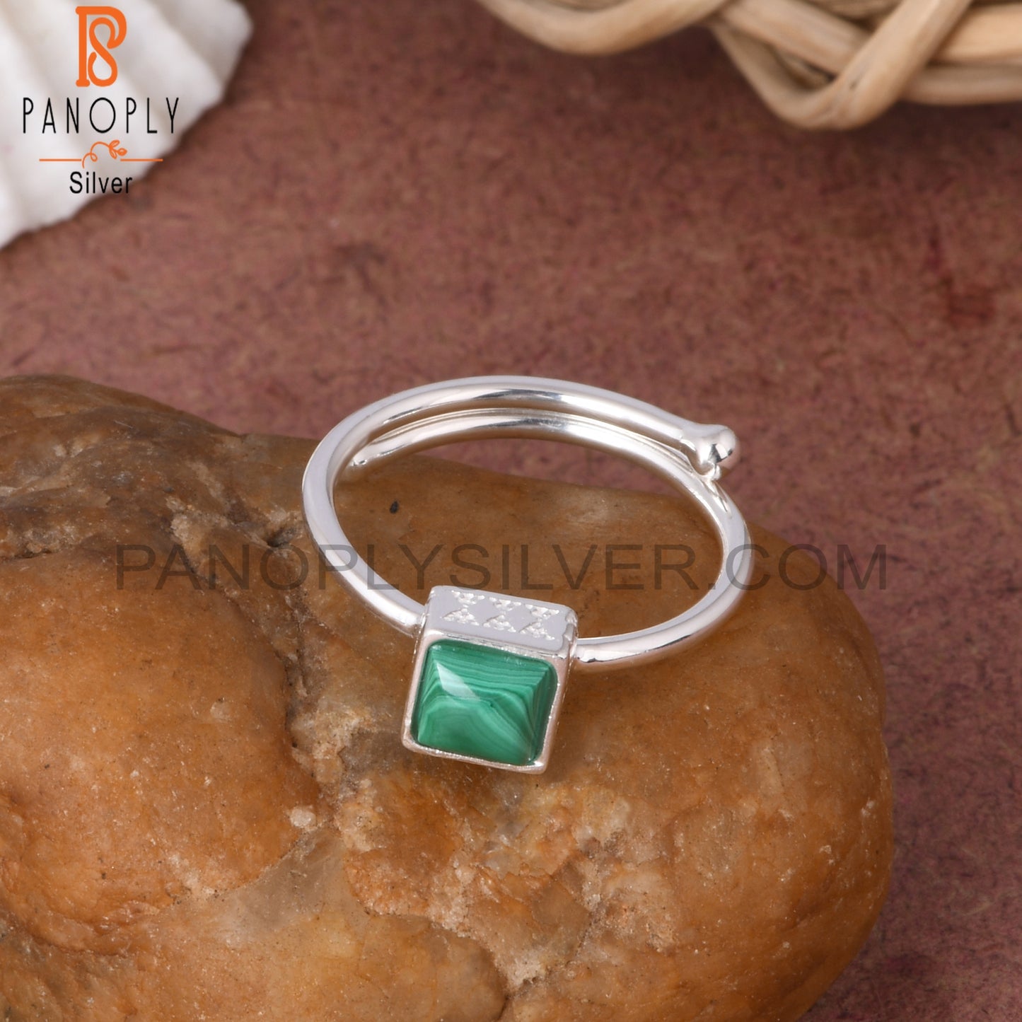 Malachite Square 925 Sterling Silver Ring