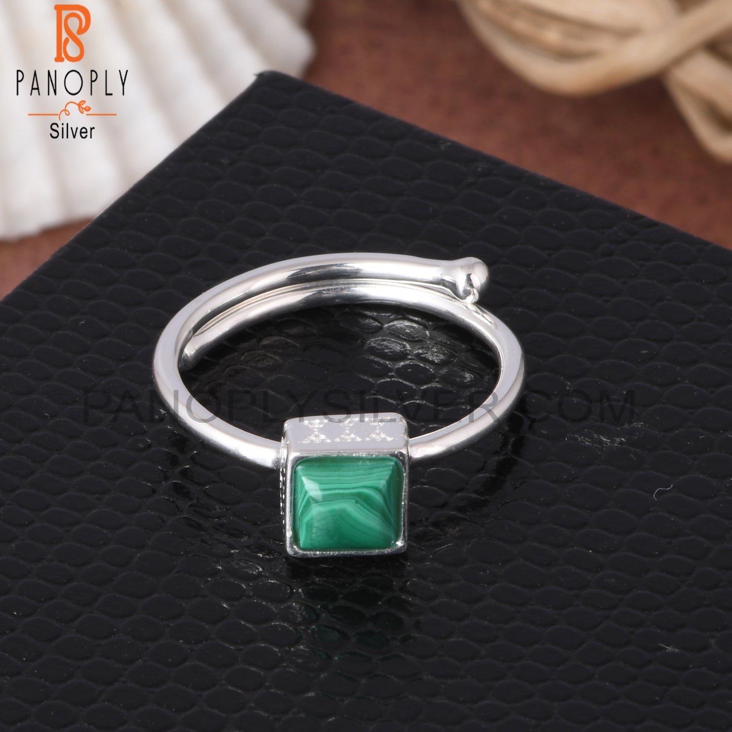 Malachite Square 925 Sterling Silver Ring