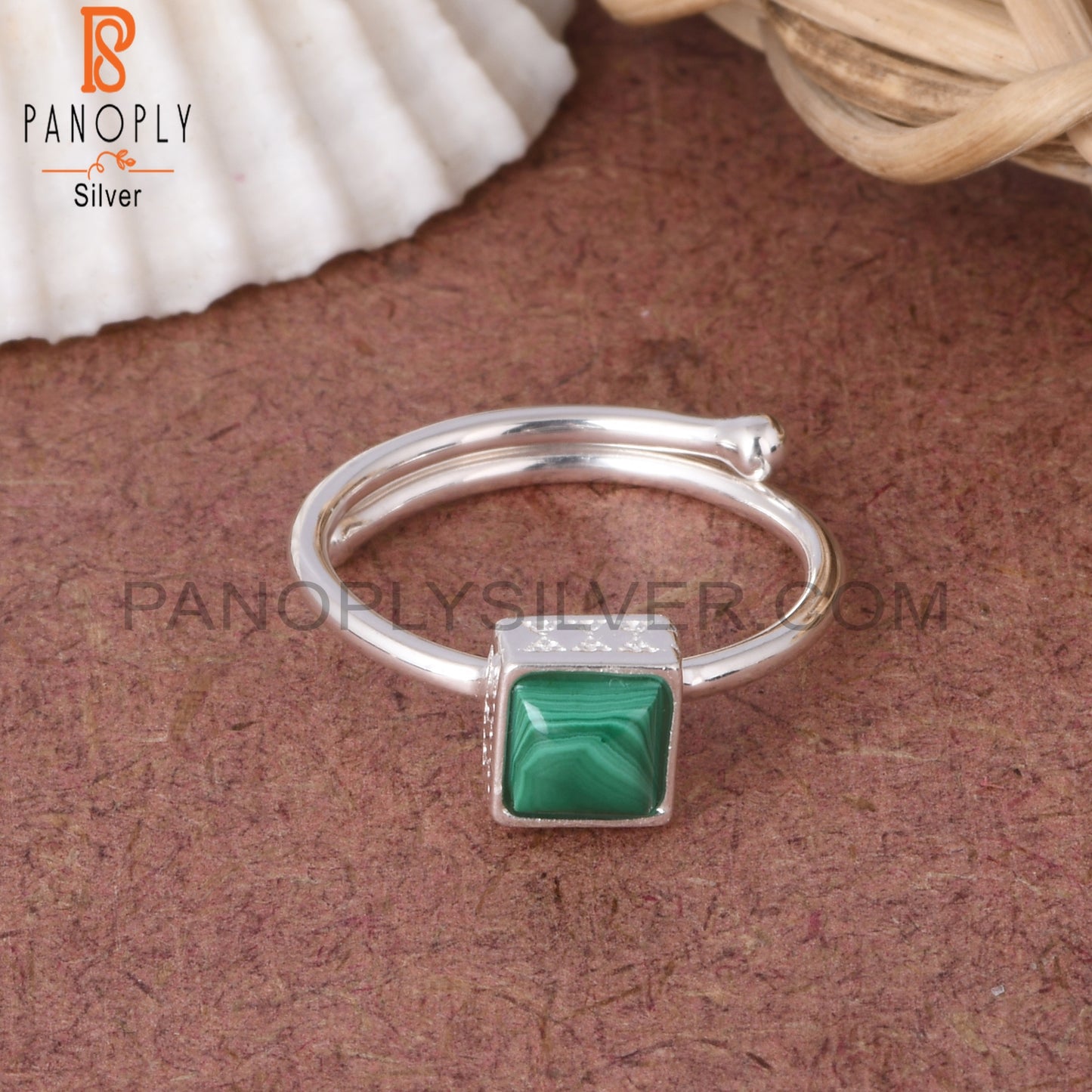 Malachite Square 925 Sterling Silver Ring