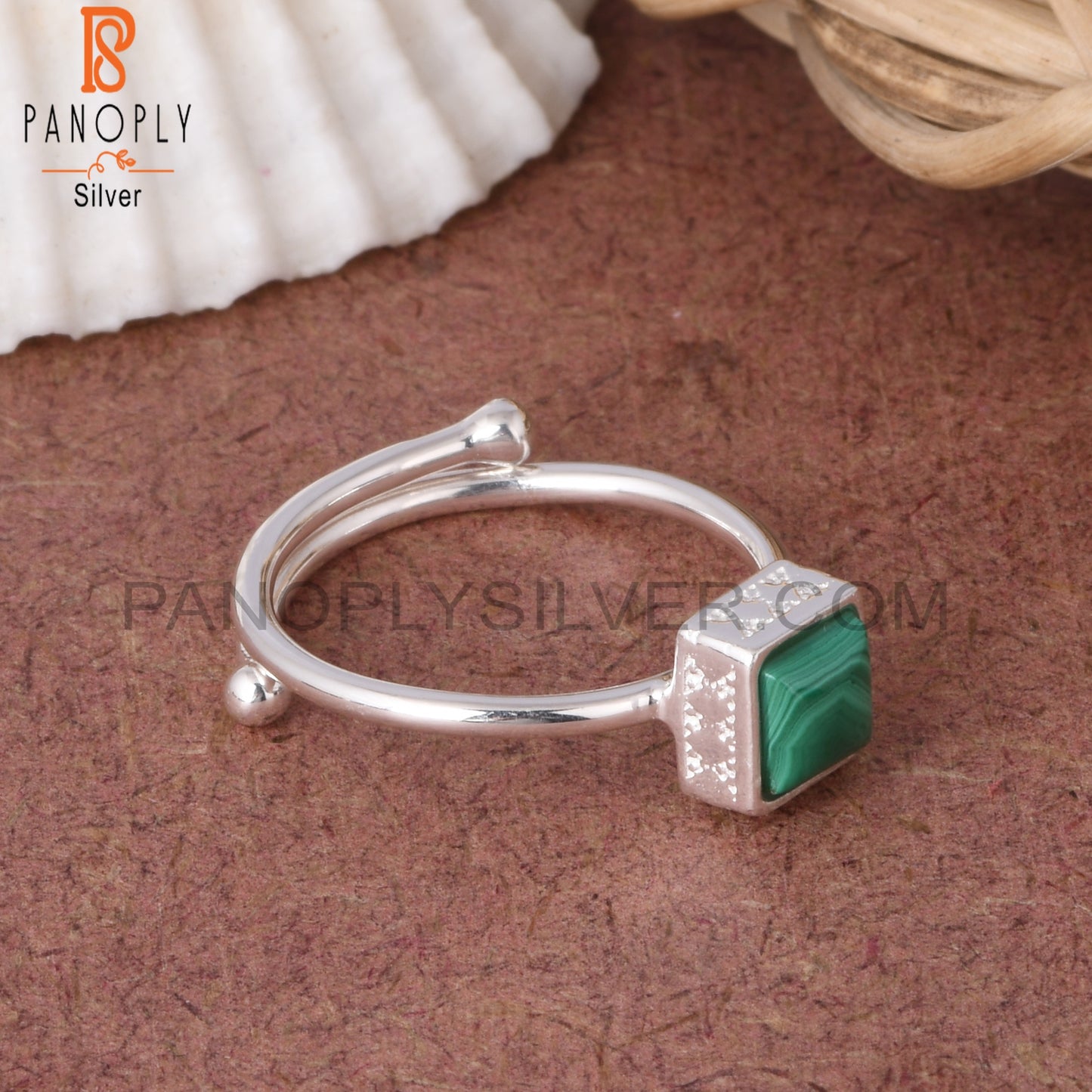 Malachite Square 925 Sterling Silver Ring