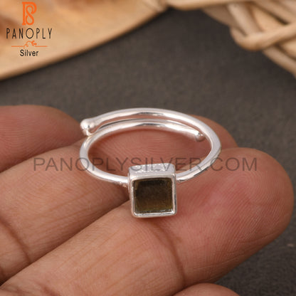 Gold Sheen Obsidian Square 925 Sterling Silver Adjustable Ring