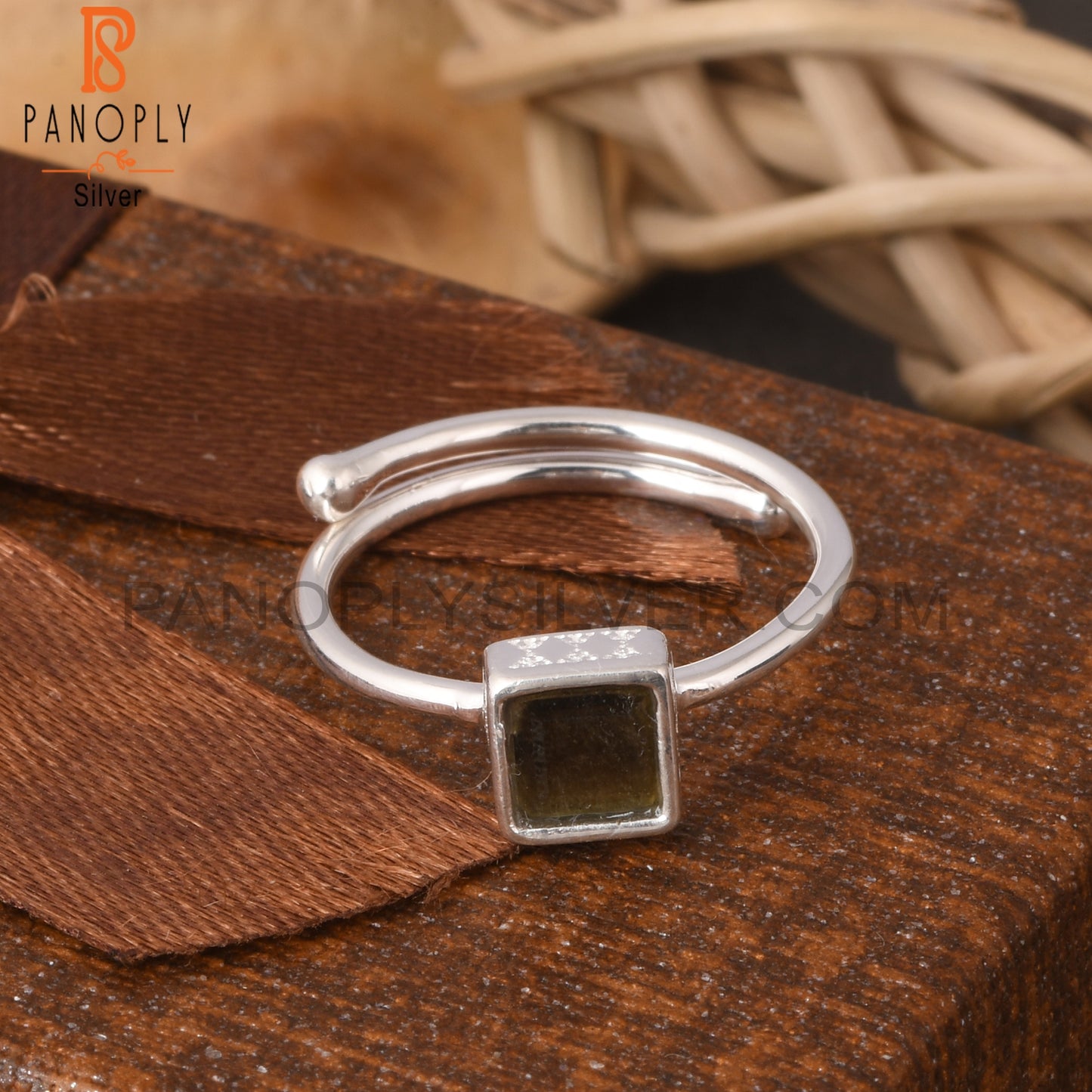 Gold Sheen Obsidian Square 925 Sterling Silver Adjustable Ring