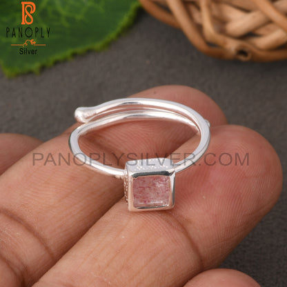 Strawberry Quartz Square 925 Sterling Silver Ring