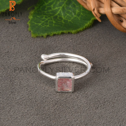 Strawberry Quartz Square 925 Sterling Silver Ring