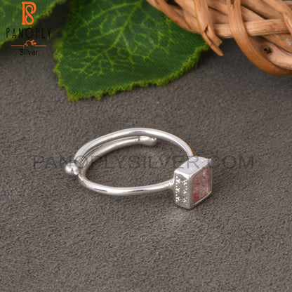 Strawberry Quartz Square 925 Sterling Silver Ring