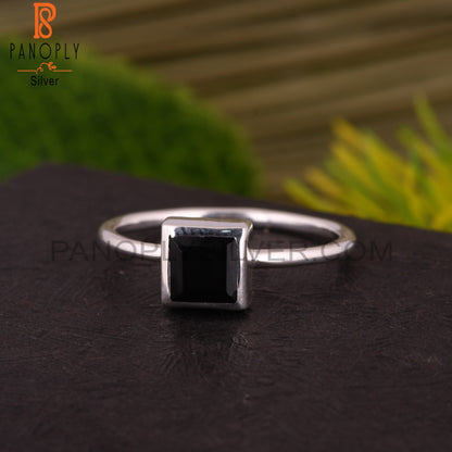 Black Onyx Square Shape Sterling Silver Ring