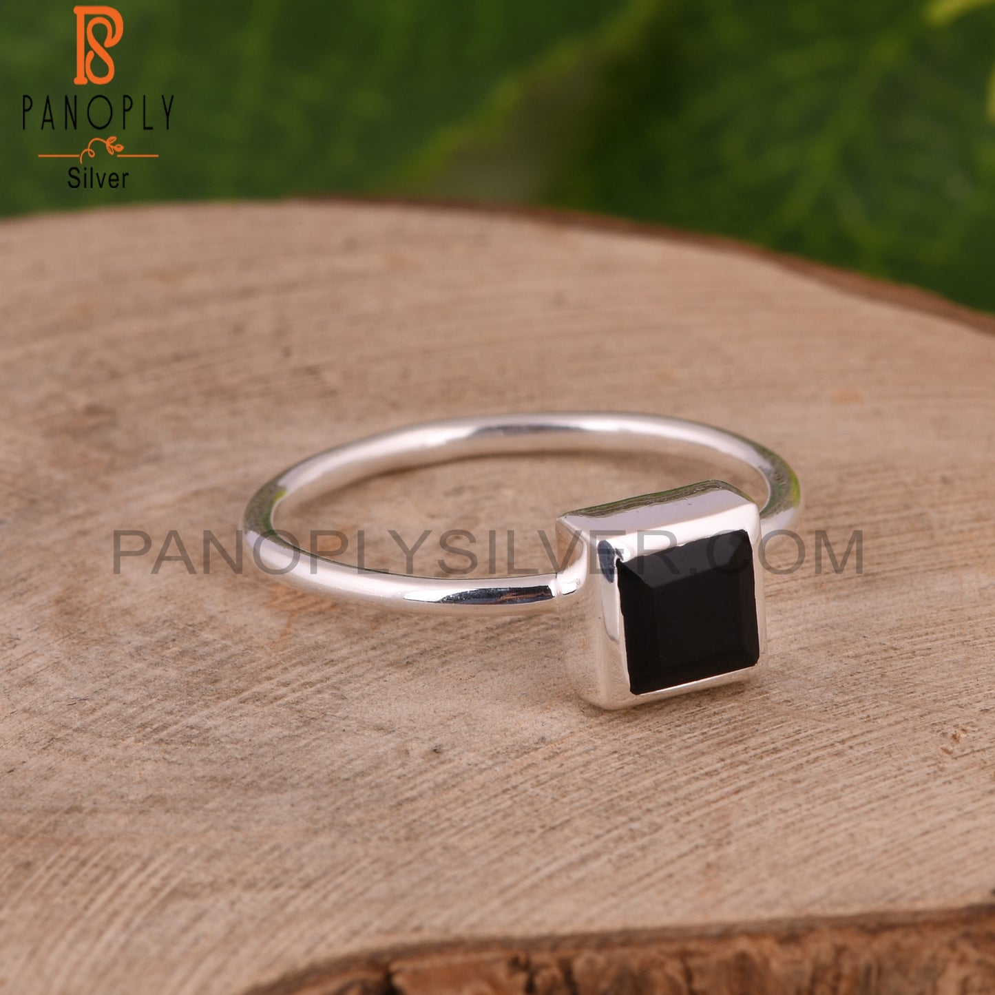 Black Onyx Square Shape Sterling Silver Ring