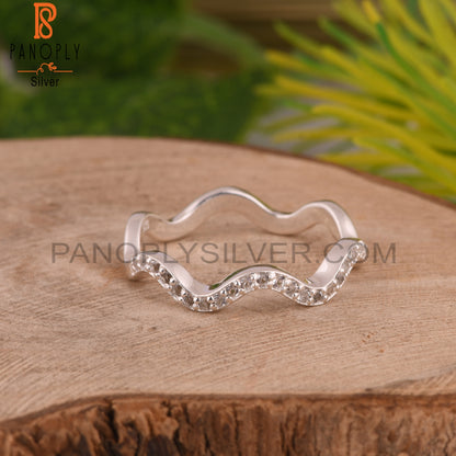 Wave Ring White Topaz 925 Sterling Silver Ring