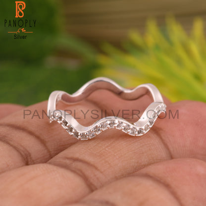 Wave Ring White Topaz 925 Sterling Silver Ring