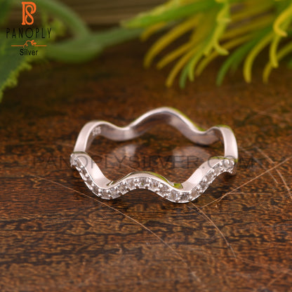 Wave Ring White Topaz 925 Sterling Silver Ring