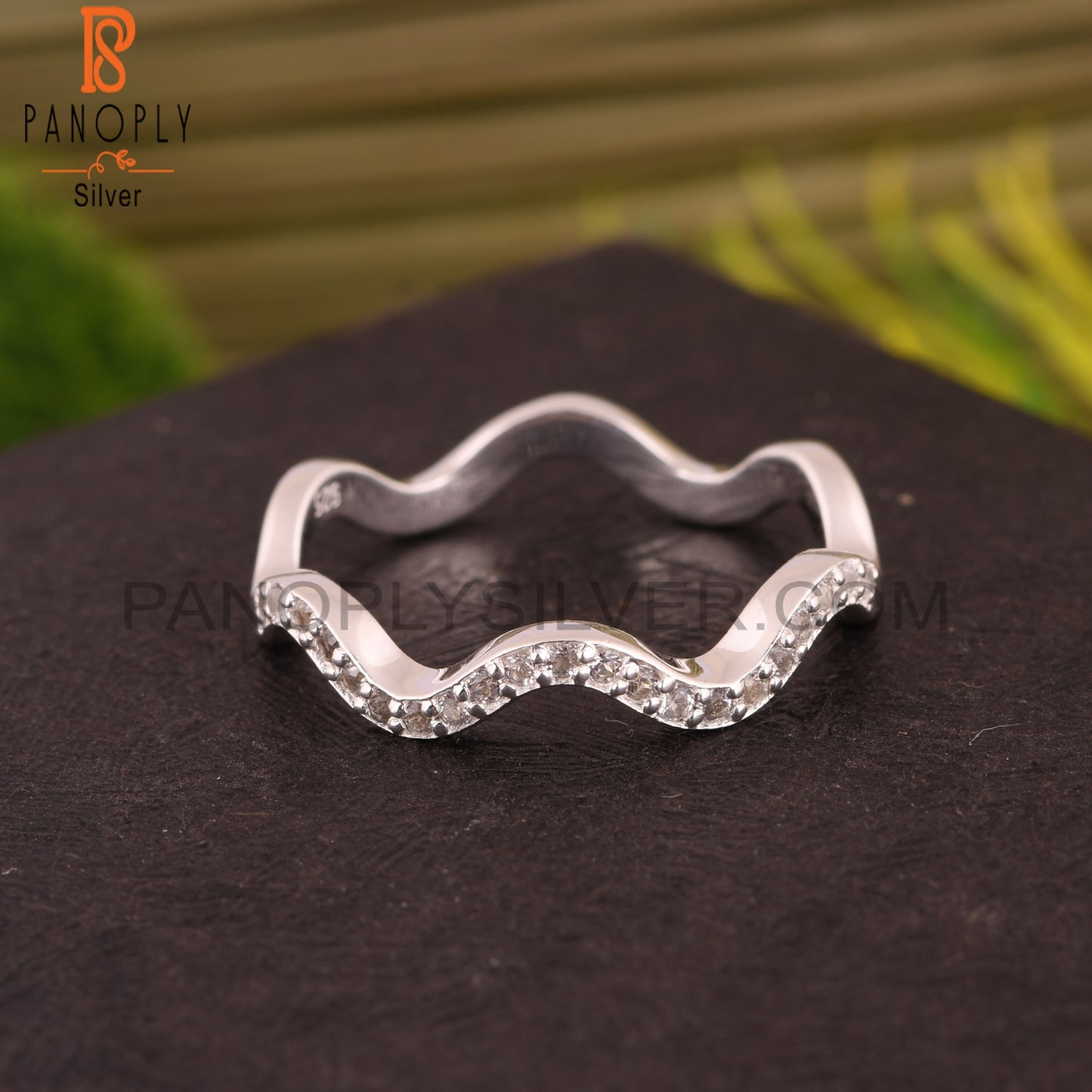 Wave Ring White Topaz 925 Sterling Silver Ring