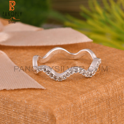 Wave Ring White Topaz 925 Sterling Silver Ring