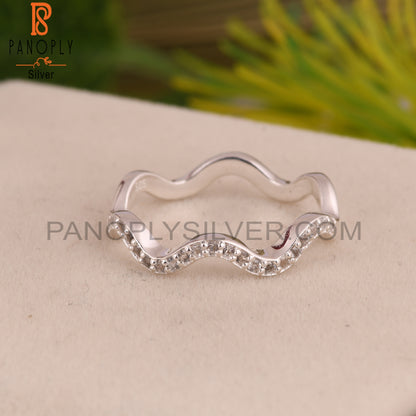 Wave Ring White Topaz 925 Sterling Silver Ring