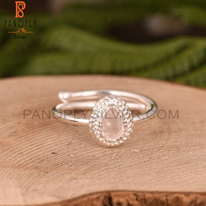 Rose Quartz 925 Sterling Silver Adjustable Ring