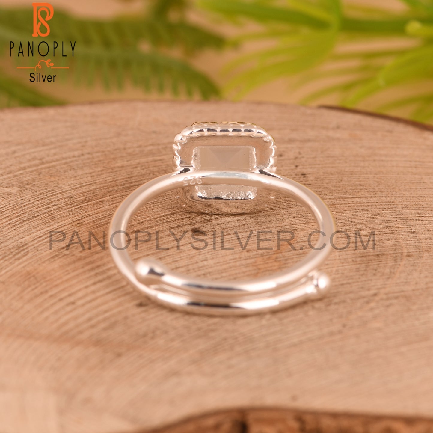 White Moonstone Square 925 Silver Adjustable Ring
