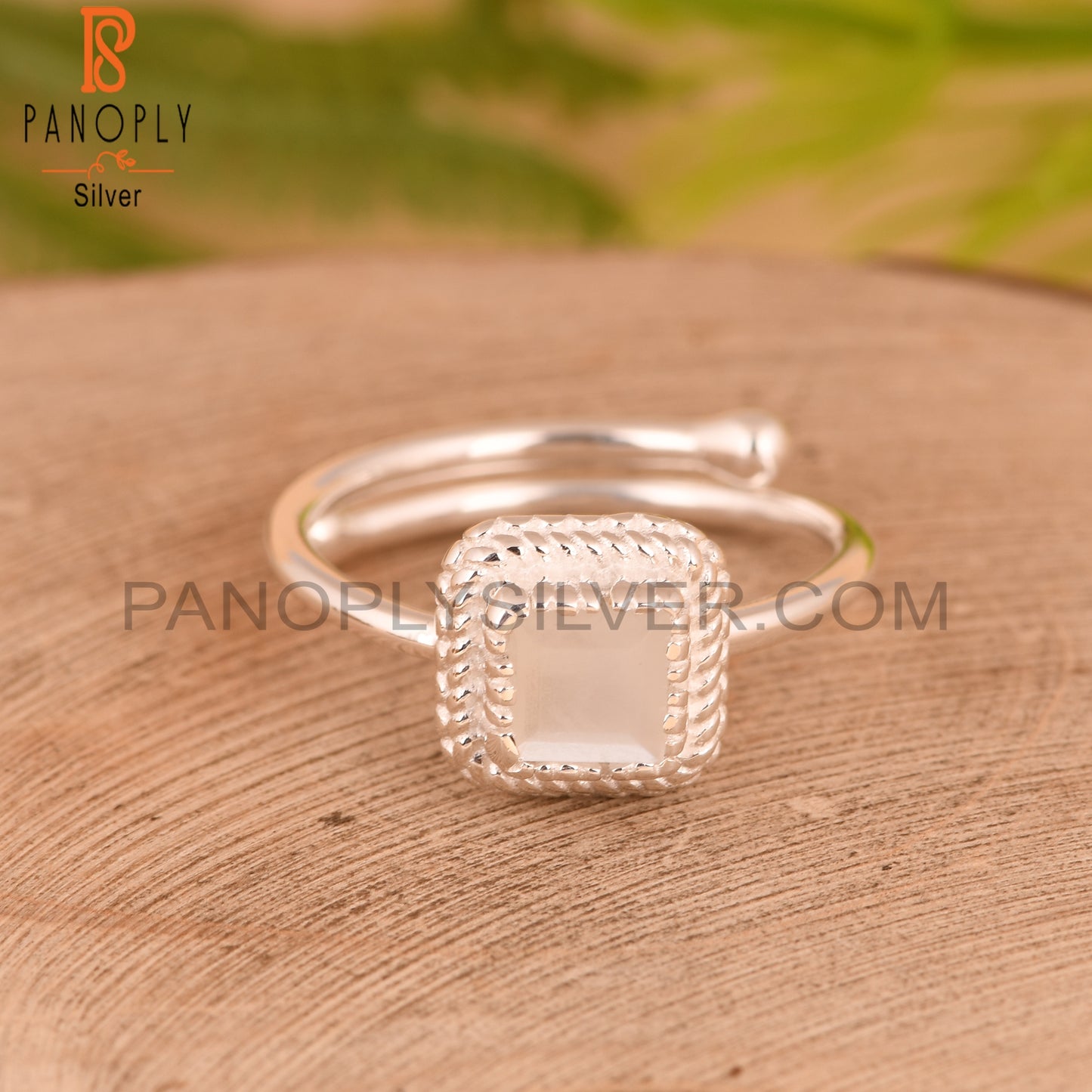 White Moonstone Square 925 Silver Adjustable Ring