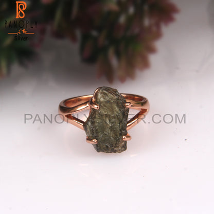 Moldavite Rough 925 Sterling Silver Rose Gold Ring