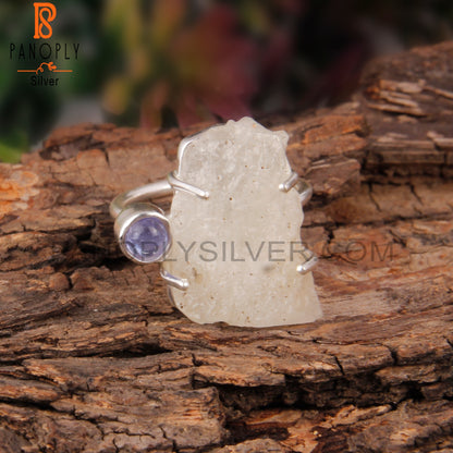 Tanzanite & Libyan Desert Glass 925 Sterling Silver Ring