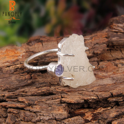 Tanzanite & Libyan Desert Glass 925 Sterling Silver Ring