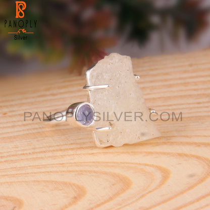 Tanzanite & Libyan Desert Glass 925 Sterling Silver Ring