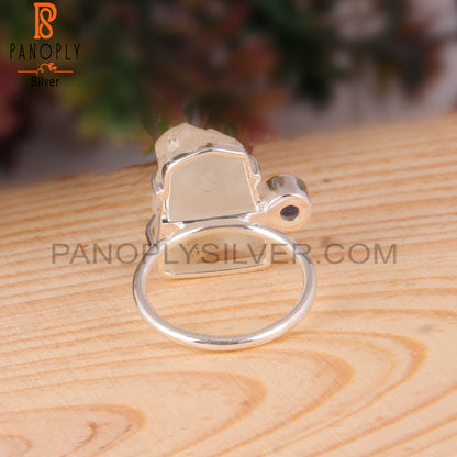Tanzanite & Libyan Desert Glass 925 Sterling Silver Ring