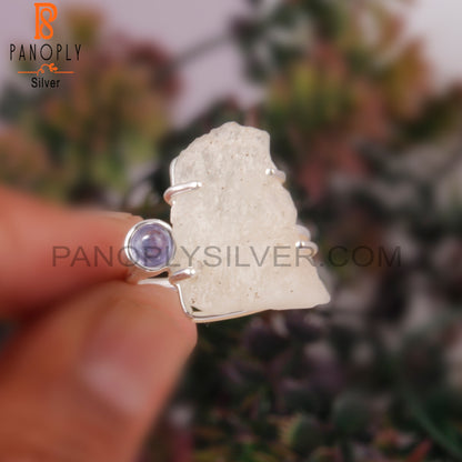 Tanzanite & Libyan Desert Glass 925 Sterling Silver Ring