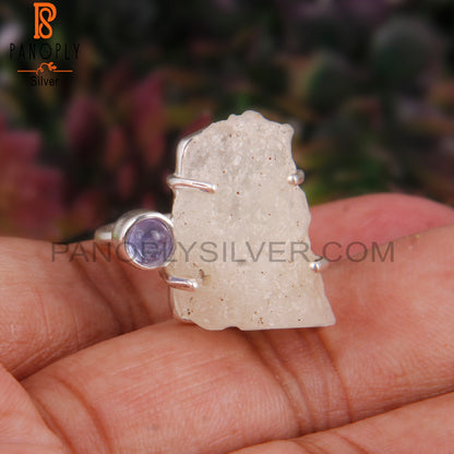 Tanzanite & Libyan Desert Glass 925 Sterling Silver Ring
