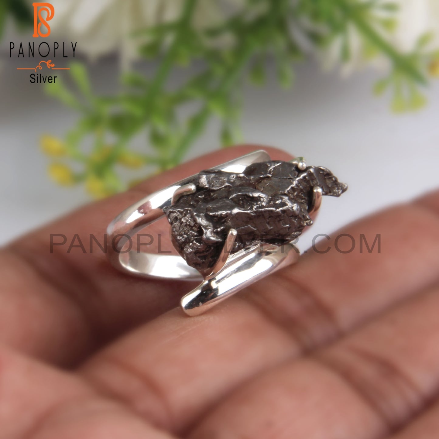 Rough Meteorite 925 Sterling Silver Ring For Gift