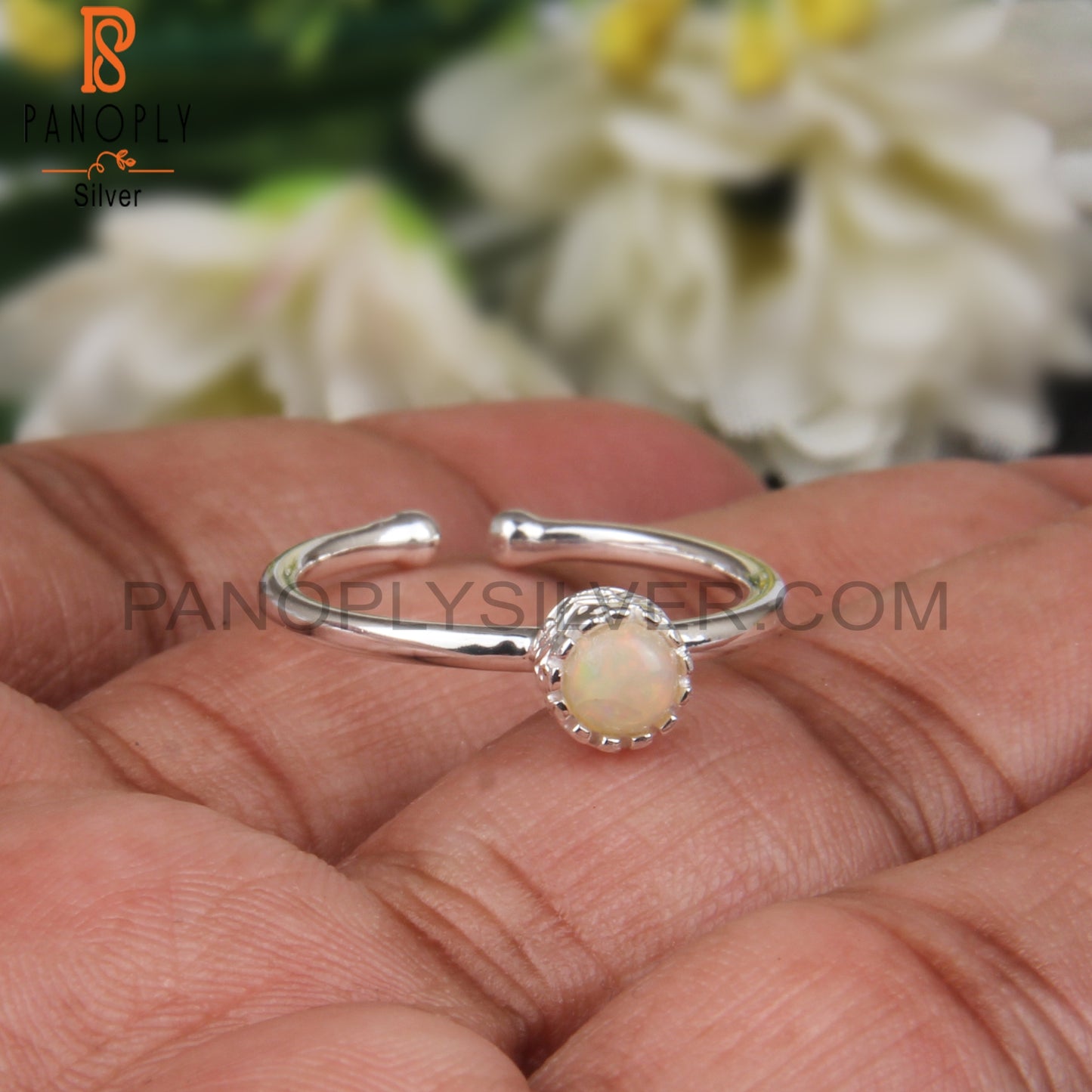 Ethiopian Opal Round 925 Sterling Silver Ring