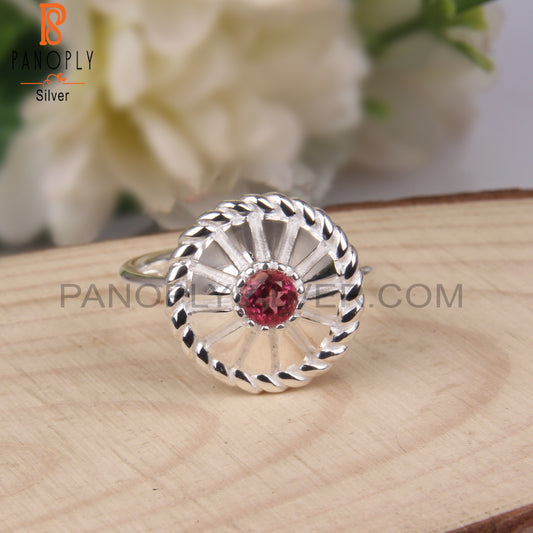 Pink Topaz Round Shape 925 Sterling Silver Chakra Ring