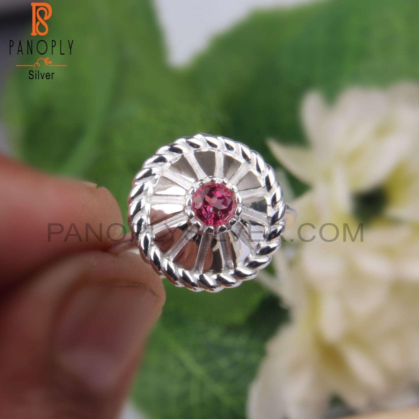 Pink Topaz Round Shape 925 Sterling Silver Chakra Ring