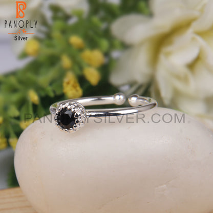 Black Spinel Round Shape 925 Sterling Silver Openable Ring