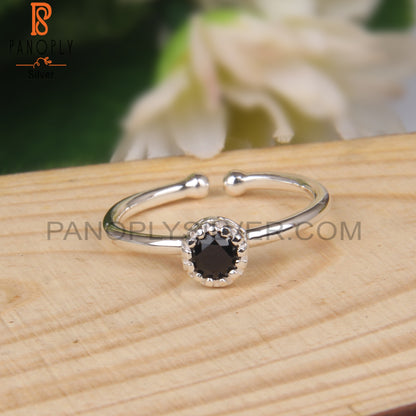 Black Spinel Round Shape 925 Sterling Silver Openable Ring